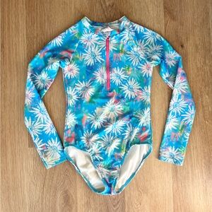 Cat & Jack Blue Tie Dye Daisy Floral Girls Long Sleeve Bathing Suit One Piece M